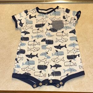 Blue and White Whale Pattern Bodysuit One Piece